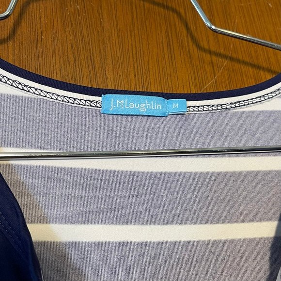 J. Mclaughlin Woman's Navy & White Striped Classic Midi Dress Size Medium - Picture 3 of 6